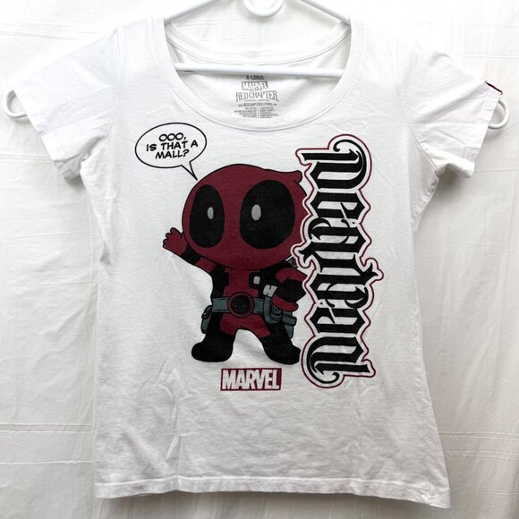 Marvel Deadpool Ooo, Is That A Mall Scoop Neck Tee Women XL White Red Chapter - Picture 1 of 5